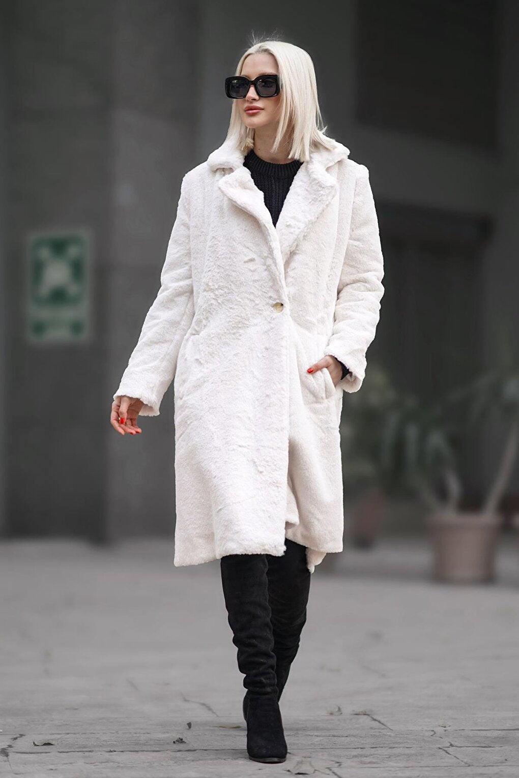 White Soft Textured Plush Coat