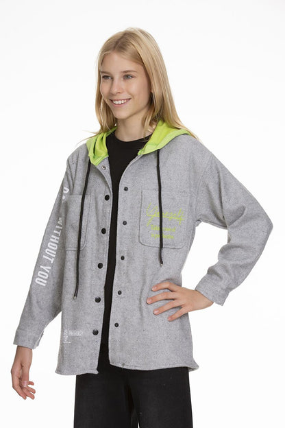 Girl's Hooded Printed Shirt 9-14 Years Lx167