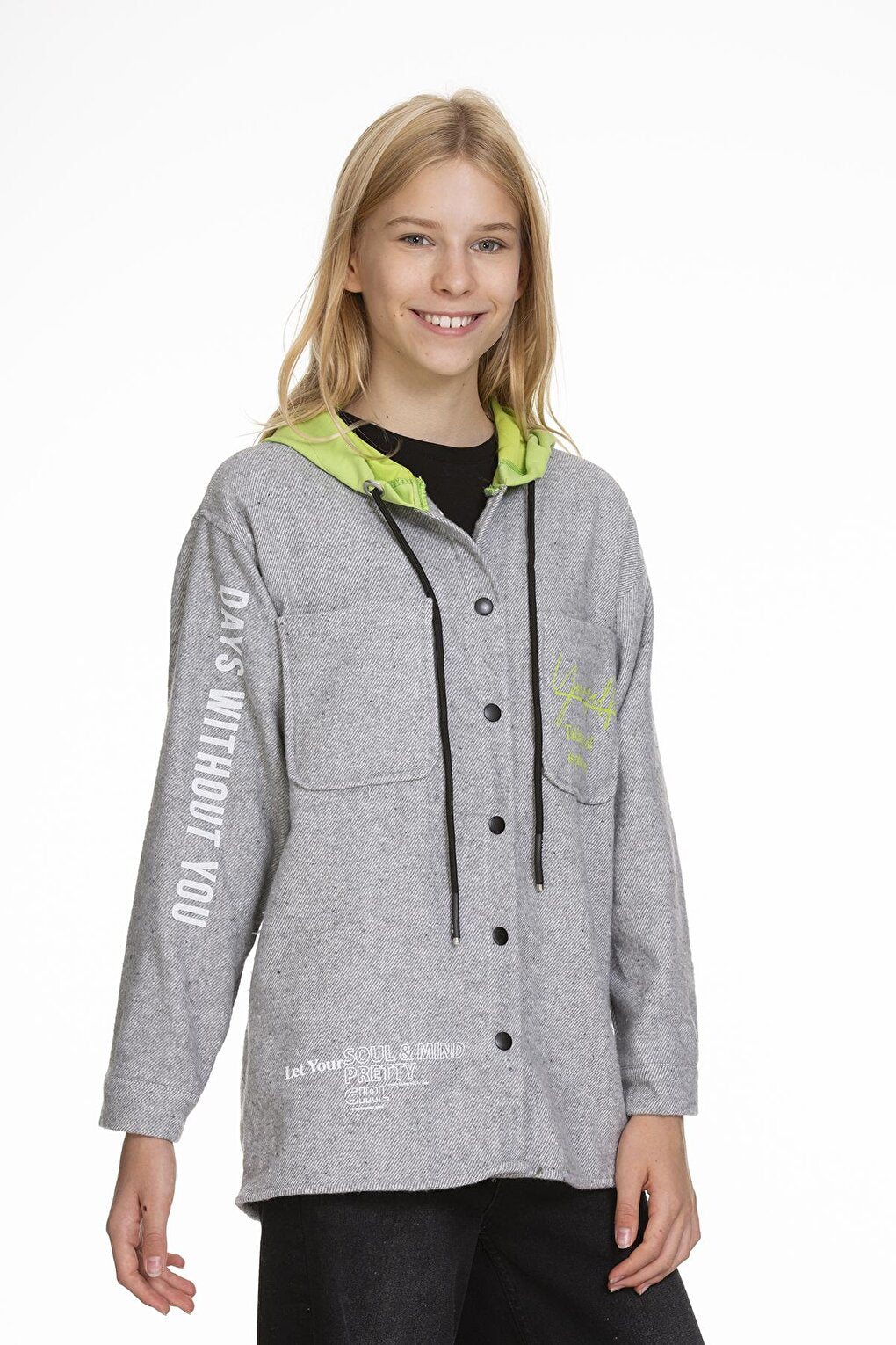 Girl's Hooded Printed Shirt 9-14 Years Lx167