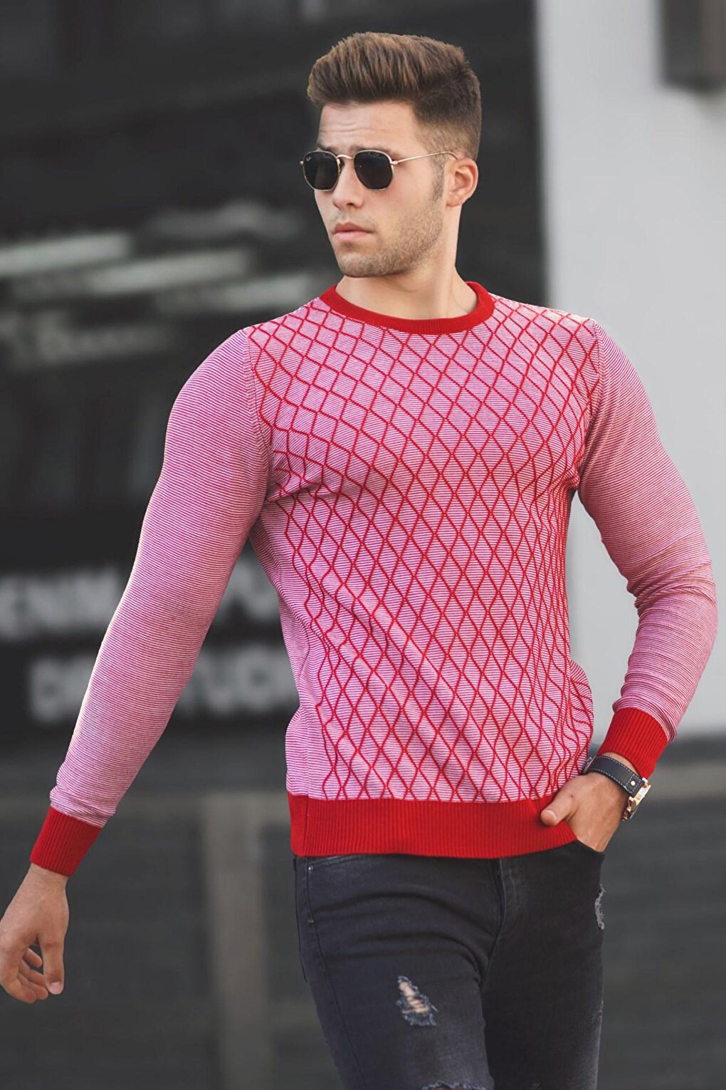 Red Diamond Patterned Sweater 5190