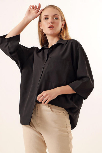 20124 Oversize Shirt with Pockets - Black