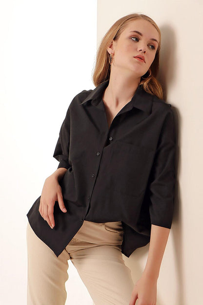 20124 Oversize Shirt with Pockets - Black