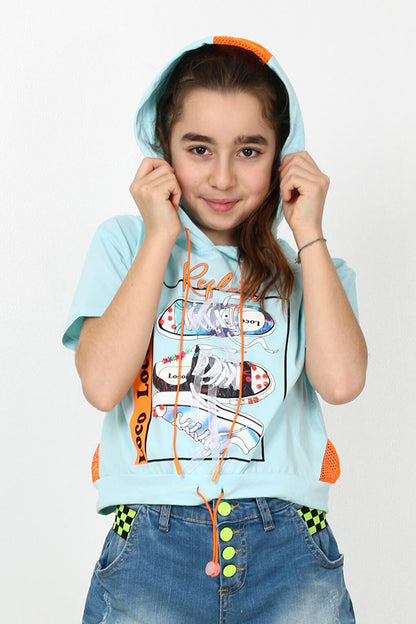 Girl's Hooded Mesh Tshirt 10-15 Years 13960