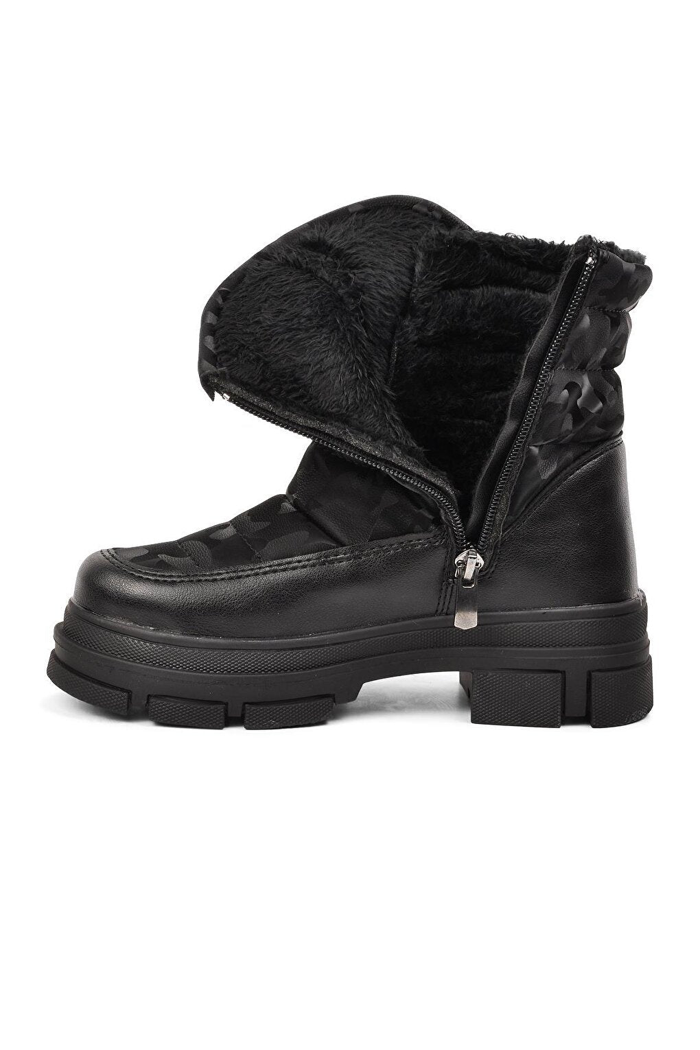 Belz-F Black Zippered Children's Snow Boots with Fur Inside