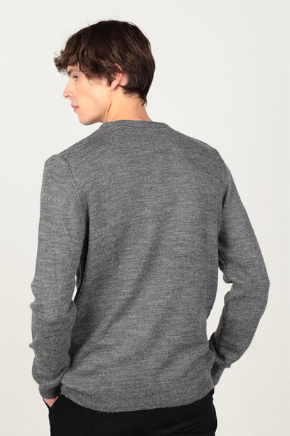 Slim Fit Crew Neck Front Patterned Men's Sweater