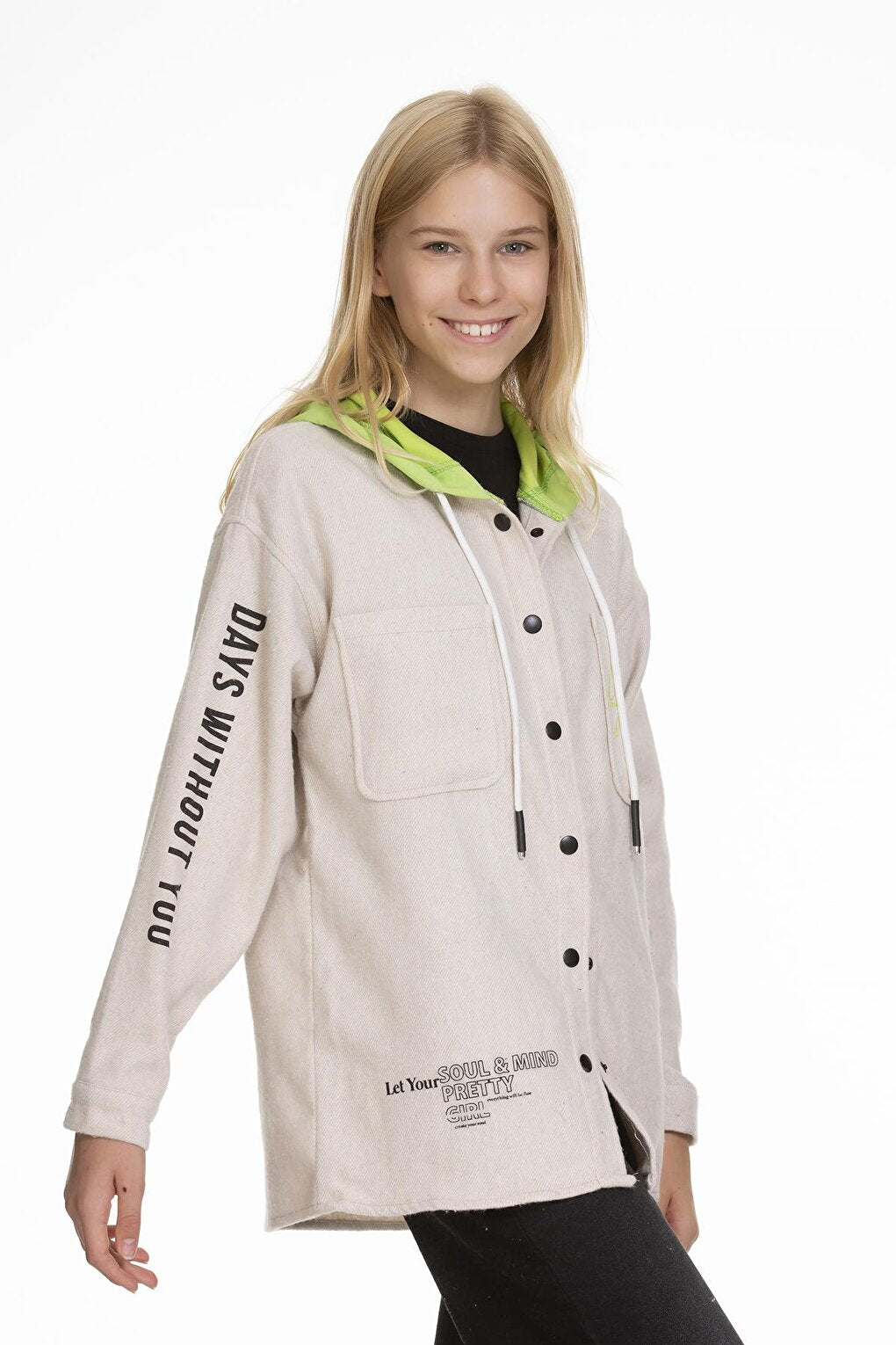 Girl's Hooded Printed Shirt 9-14 Years Lx167