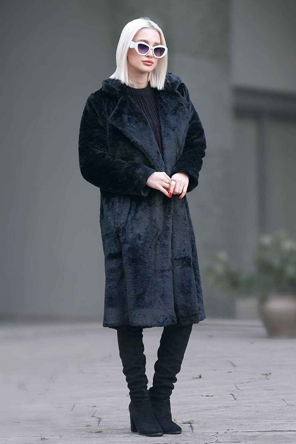 Black Soft Textured Plush Coat