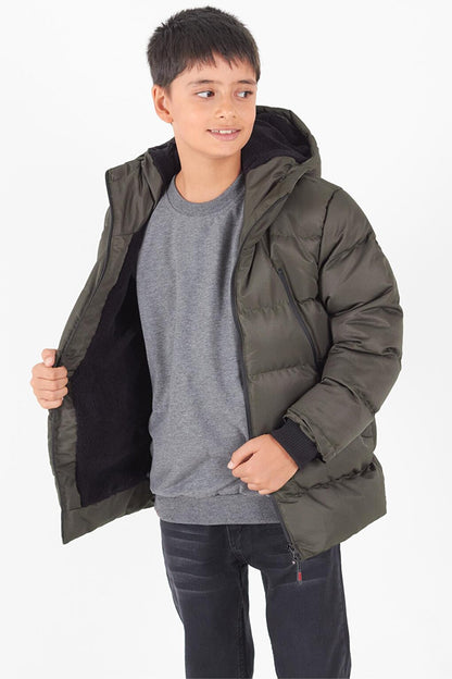 Boy's Coat Black Zippered Hooded Puffer Coat 14536