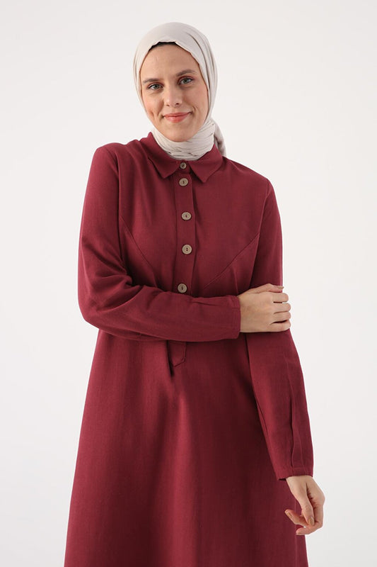 Cherry Shirt Collar Back Long Linen Tunic