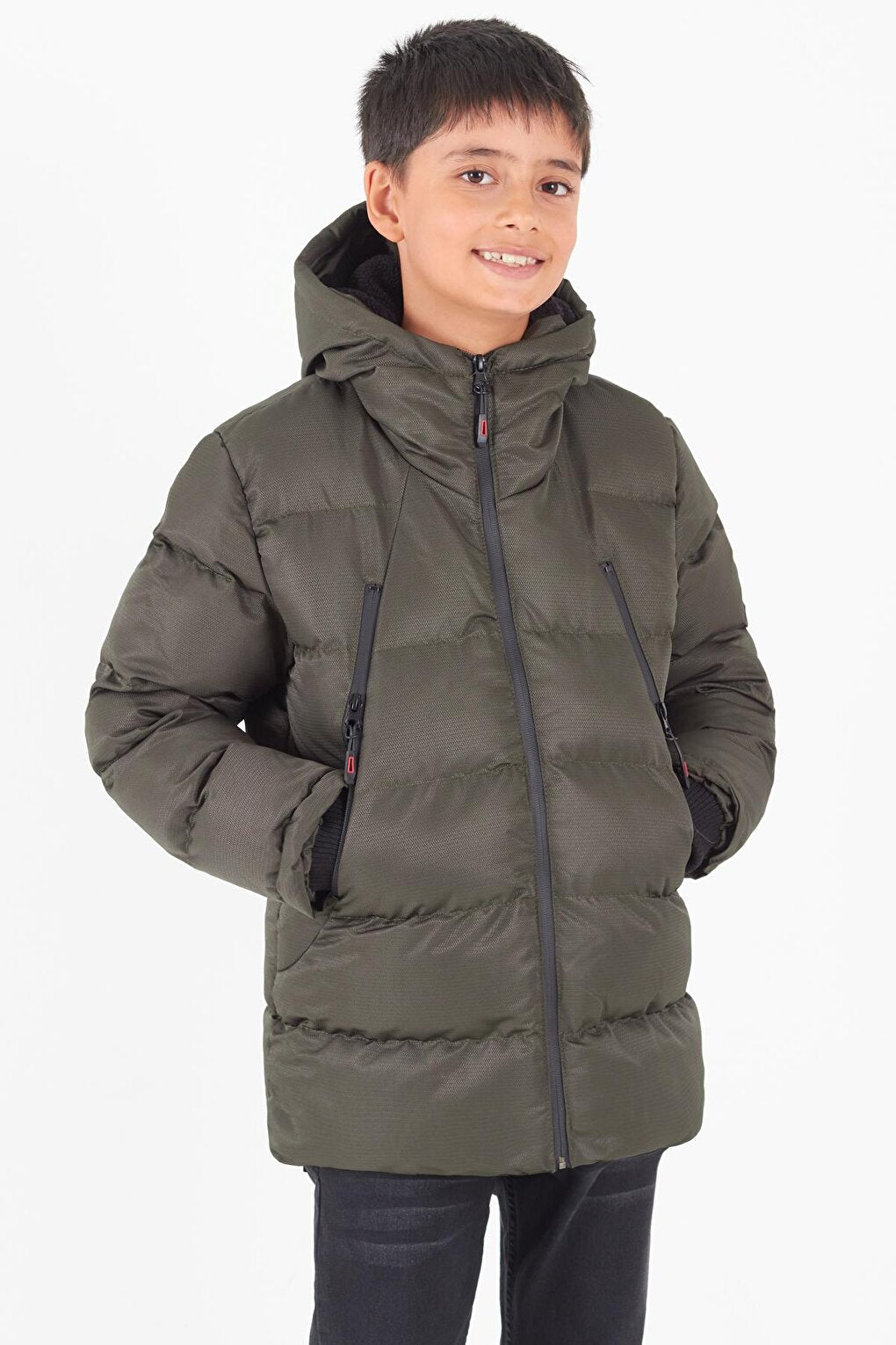 Boy's Coat Black Zippered Hooded Puffer Coat 14536