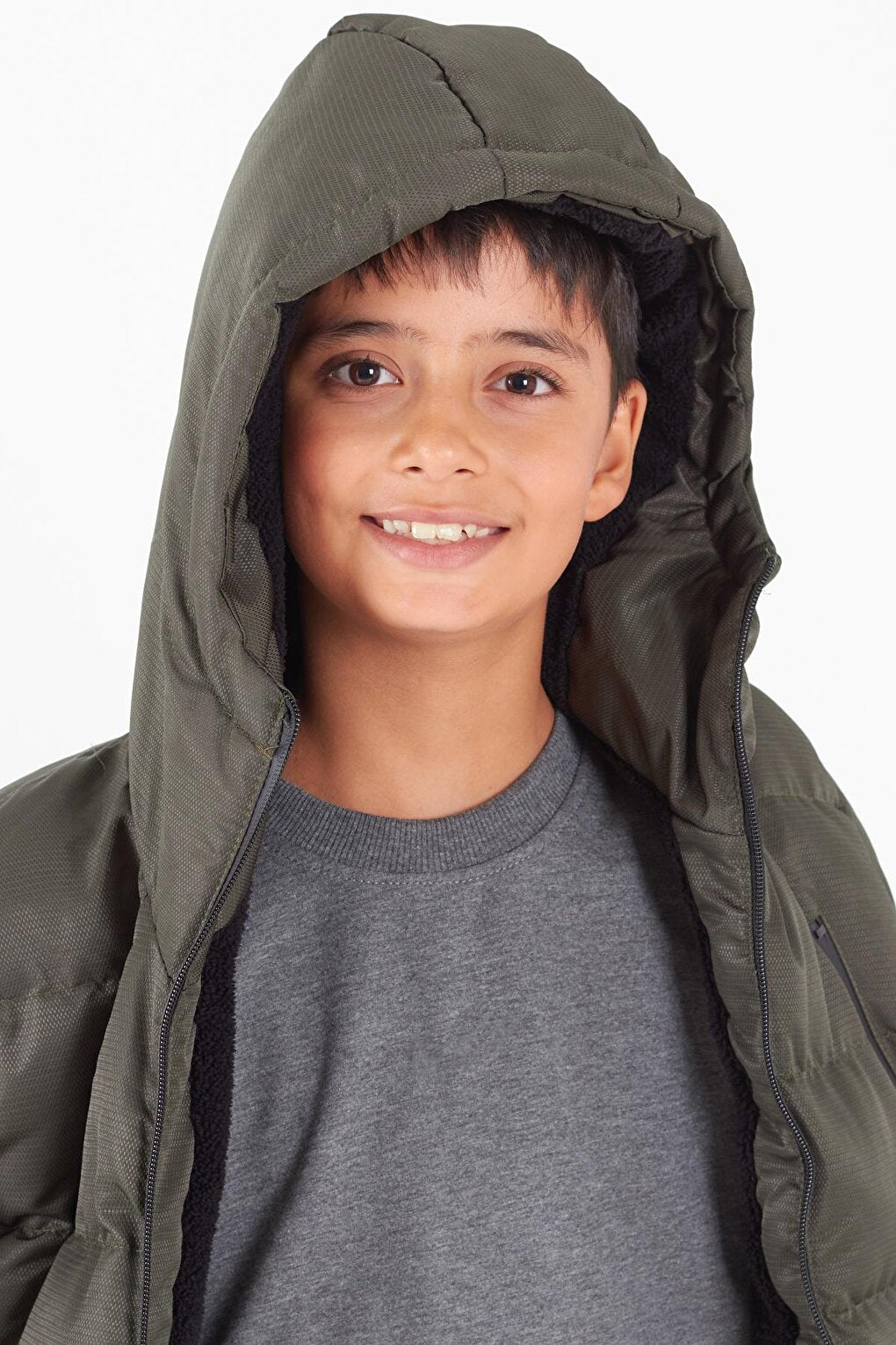 Boy's Coat Black Zippered Hooded Puffer Coat 14536