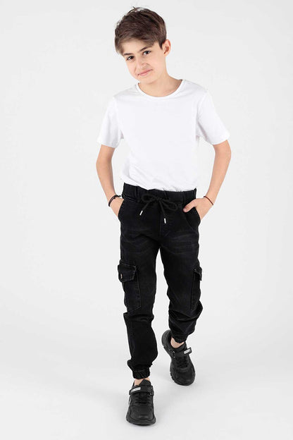 Kids Boys Cargo Pocket Trousers Elastic Laced Skinny Leg Trousers Ak202526