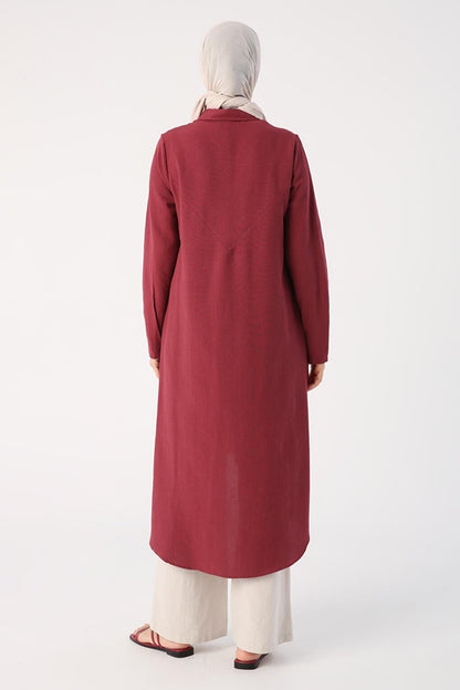 Cherry Shirt Collar Back Long Linen Tunic