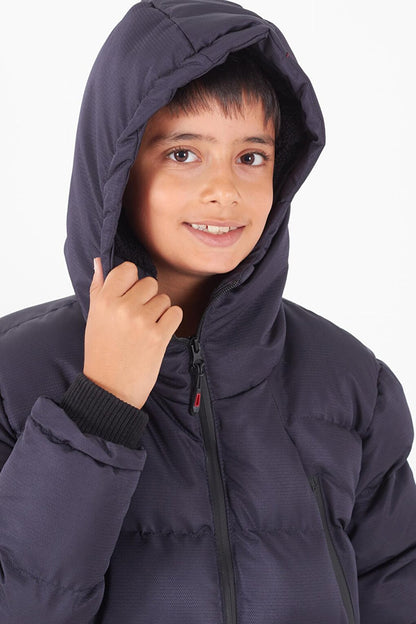 Boy's Coat Black Zippered Hooded Puffer Coat 14536