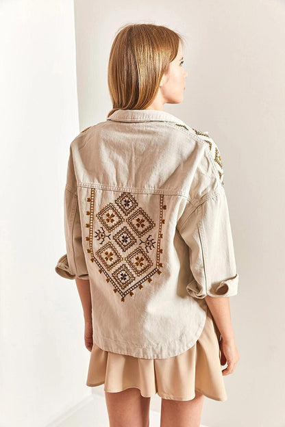 Women's Ethnic Embroidery Patterned Gabardine Jacket