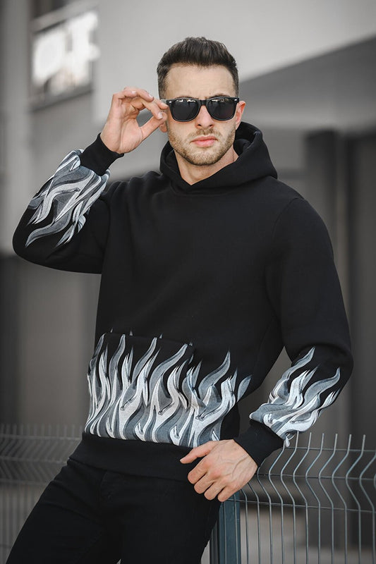 Gilmar Three Thread Raised Flame Printed Hooded Oversize Men's Sweatshirt