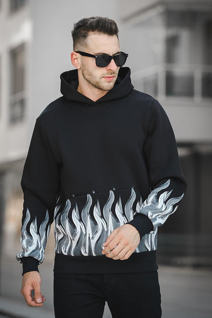 Gilmar Three Thread Raised Flame Printed Hooded Oversize Men's Sweatshirt