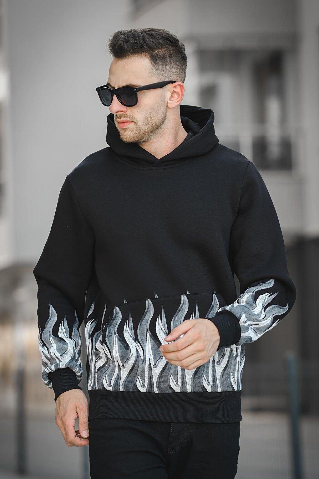 Gilmar Three Thread Raised Flame Printed Hooded Oversize Men's Sweatshirt