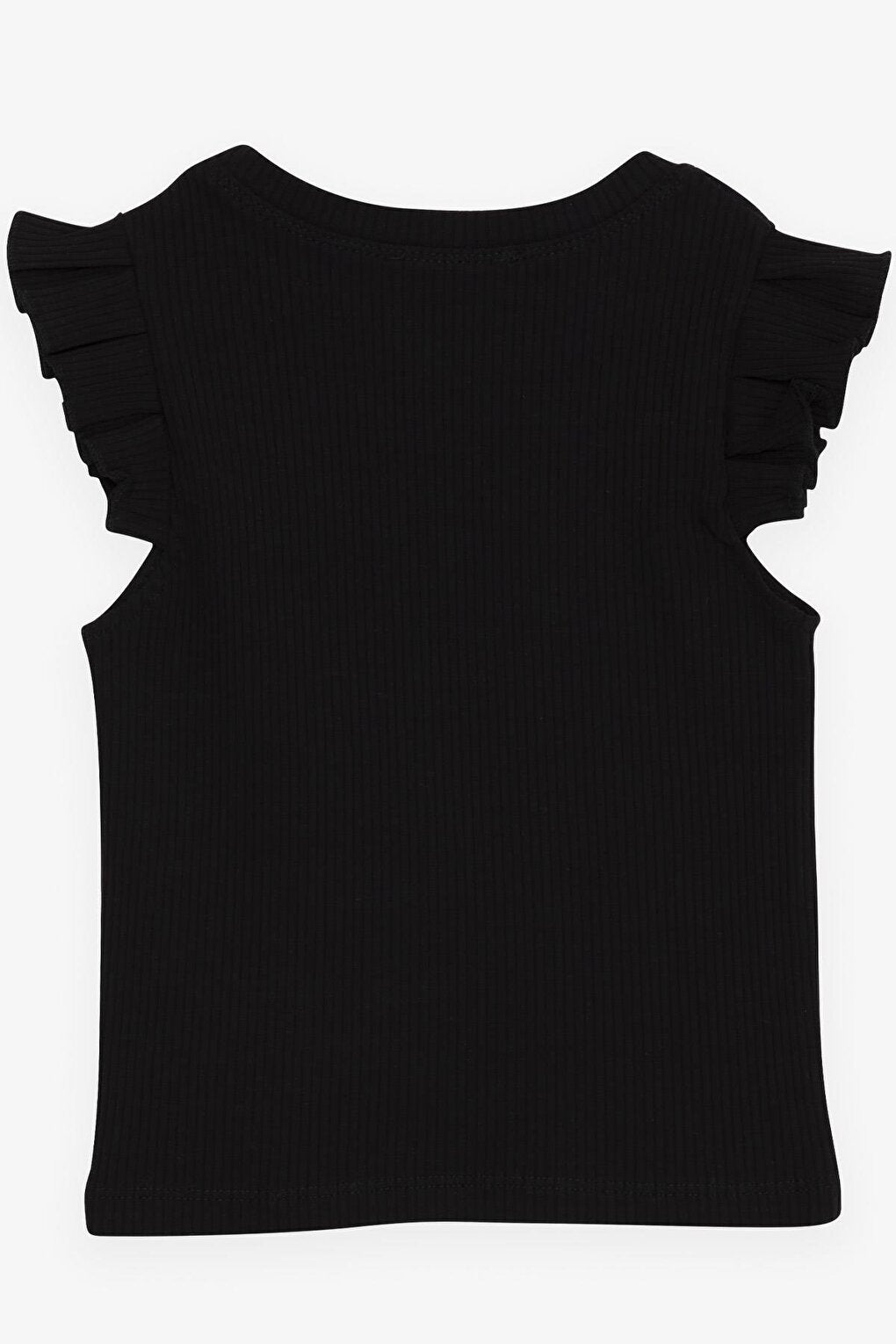 Girl's Crop T-Shirt with Frilly Sleeves Black (Ages 8-14)