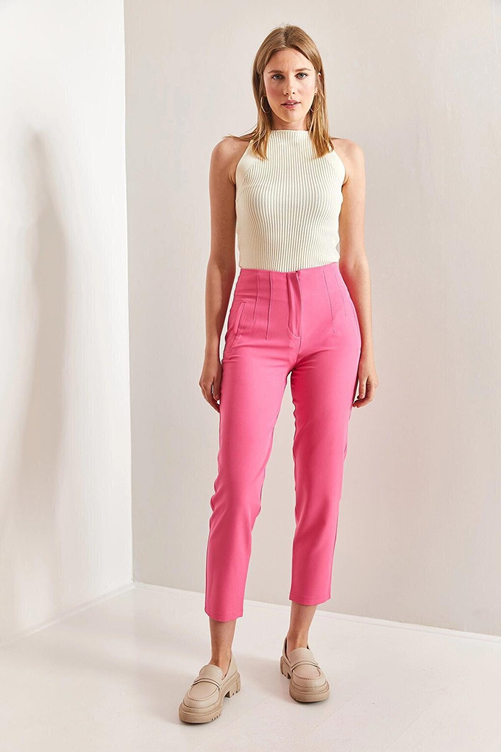 Women's Ribbed Atlas Fabric Trousers