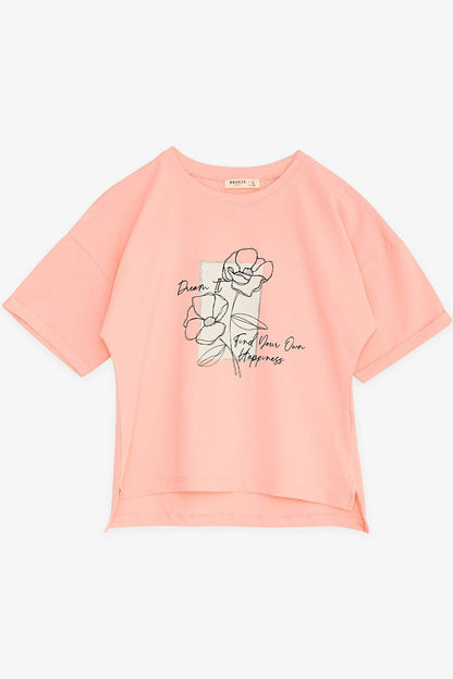 Girl's T-Shirt Floral Printed Salmon (Ages 8-14)