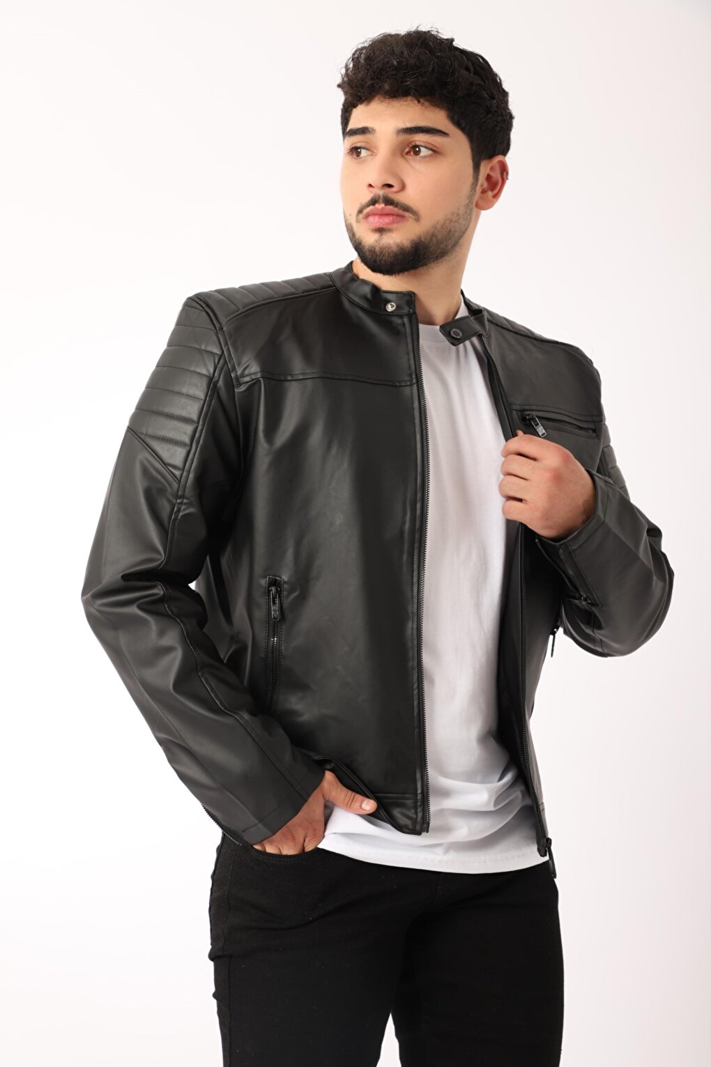 Faux Leather Jacket with Chest Zipper BL 1300