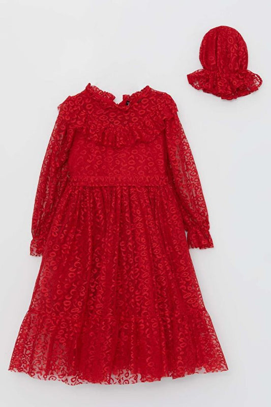 Girl's Frilly Collar Red Dress 6-9 Years