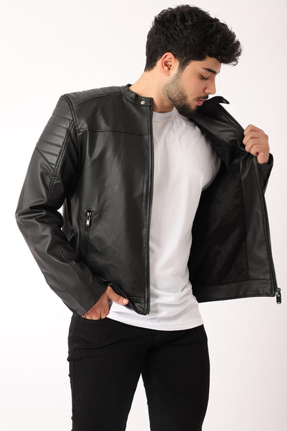 Faux Leather Jacket with Chest Zipper BL 1300