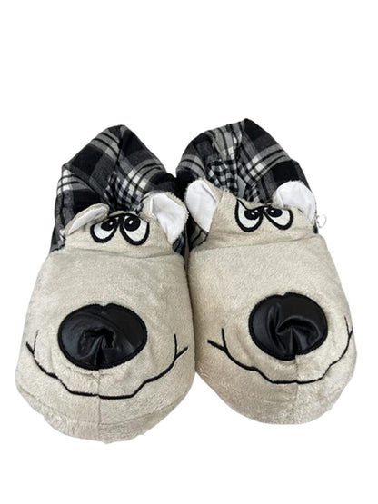 Angry Dog Figure Silent Sole Thermal Women's Slippers Cream