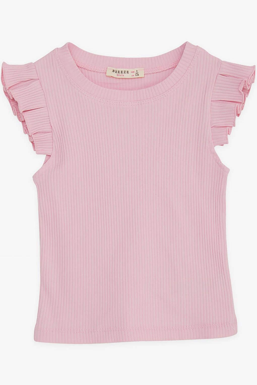 Girl's Crop T-Shirt with Ruffled Sleeves, Pink (Ages 8-14)