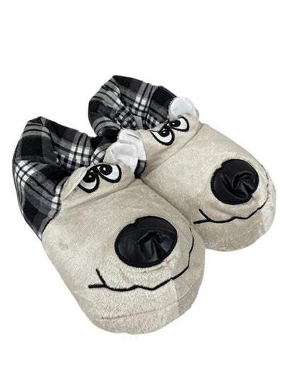 Angry Dog Figure Silent Sole Thermal Women's Slippers Cream