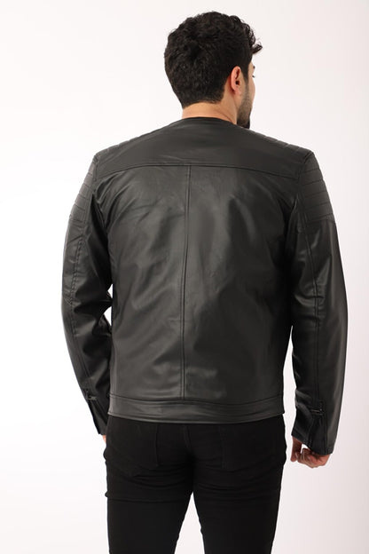 Faux Leather Jacket with Chest Zipper BL 1300