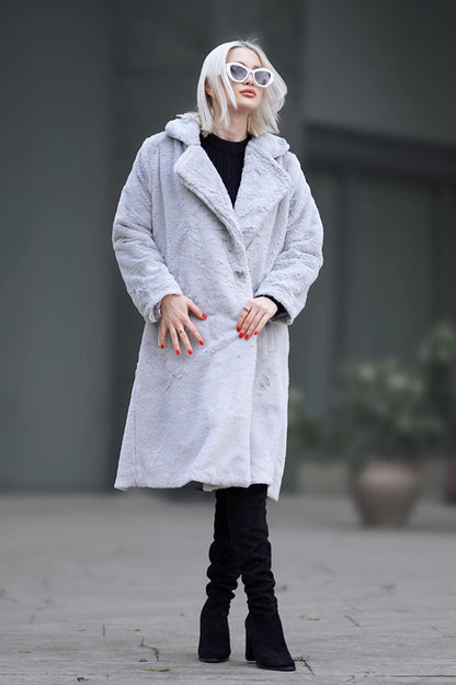 Gray Soft Textured Plush Coat