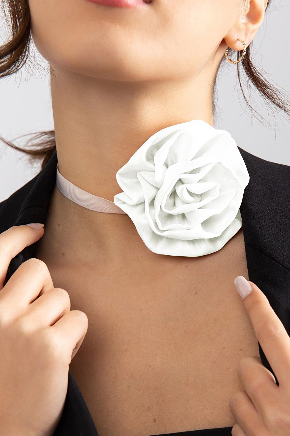 Satin Fabric Big Flower Choker Necklace