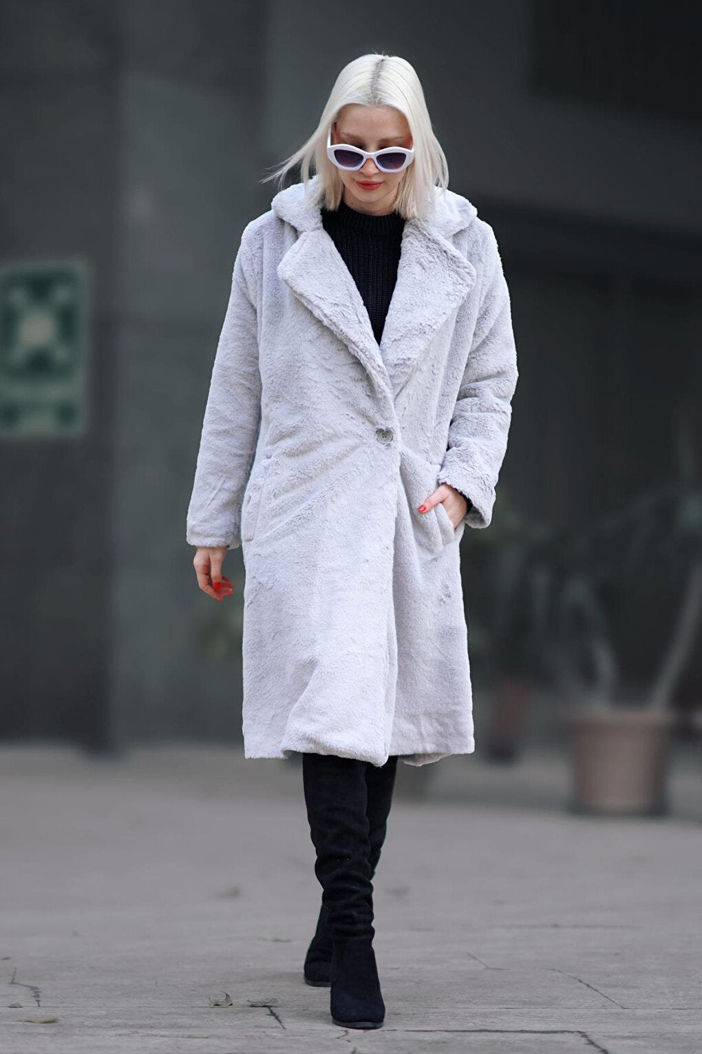 Gray Soft Textured Plush Coat