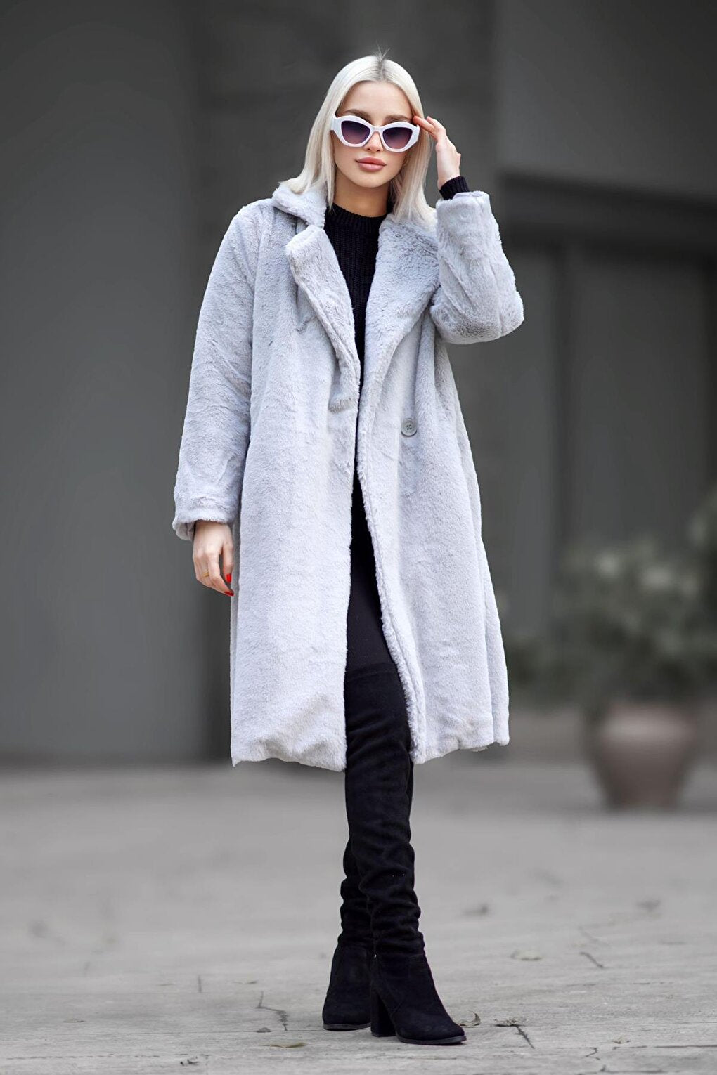 Gray Soft Textured Plush Coat