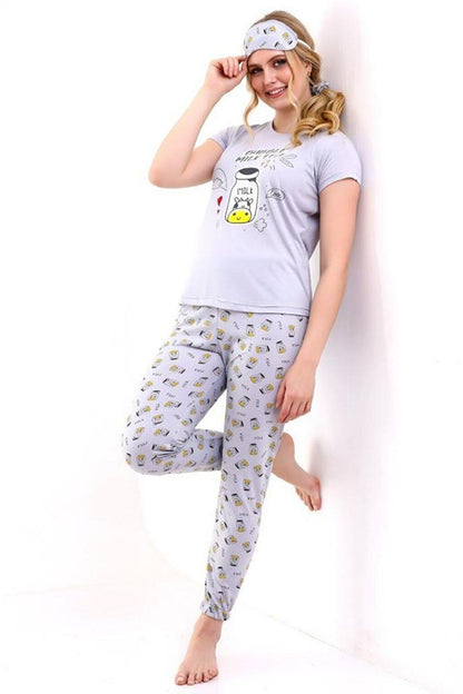 Sleep Striped Milk Printed Women's Short Sleeve Pajama Set