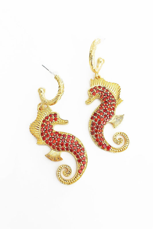 Artisan 18K Gold Plated Sea Horse Earrings