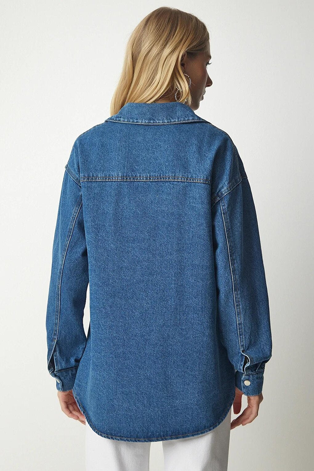 Women's Blue Snap Button Double Pocket Denim Jacket