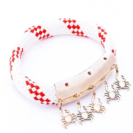 Red and White Rope Women's Bracelet with Crab Design