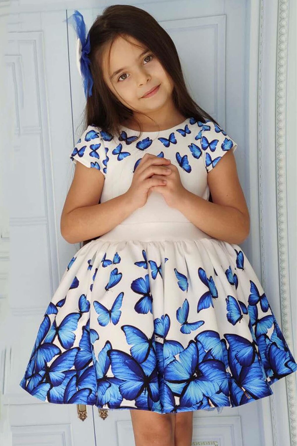 Girl's Butterfly Patterned White Dress