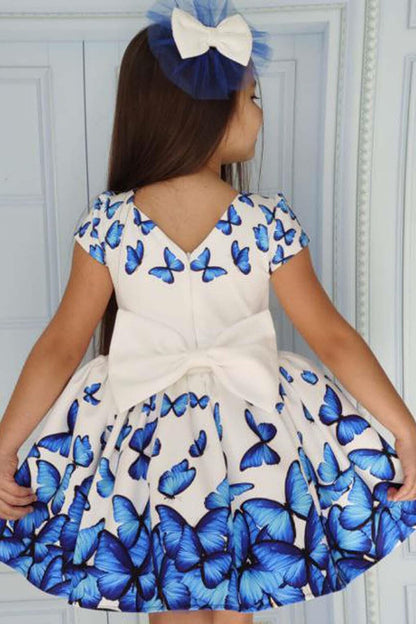 Girl's Butterfly Patterned White Dress