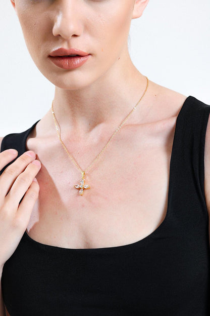 Gold Plated 4 Leaf Marquise Stone Necklace