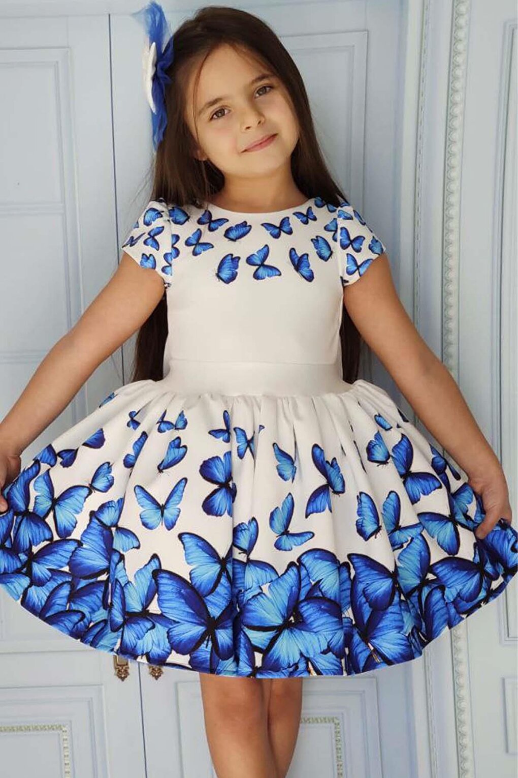 Girl's Butterfly Patterned White Dress