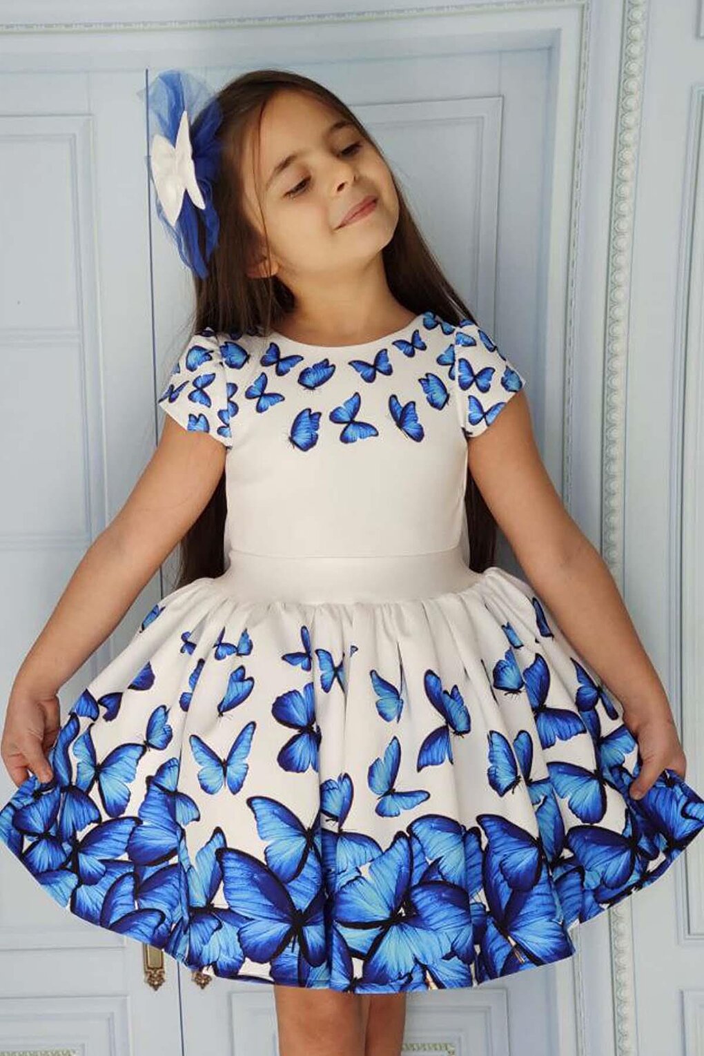 Girl's Butterfly Patterned White Dress