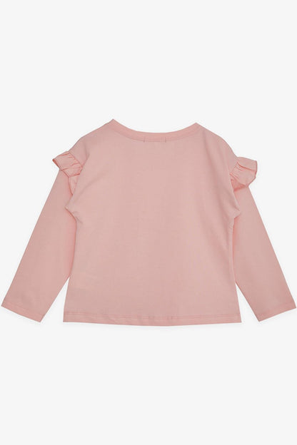 Girl's Long Sleeve T-Shirt Cute Bunny Printed Ruffle Shoulder Pink (Age 1-4)