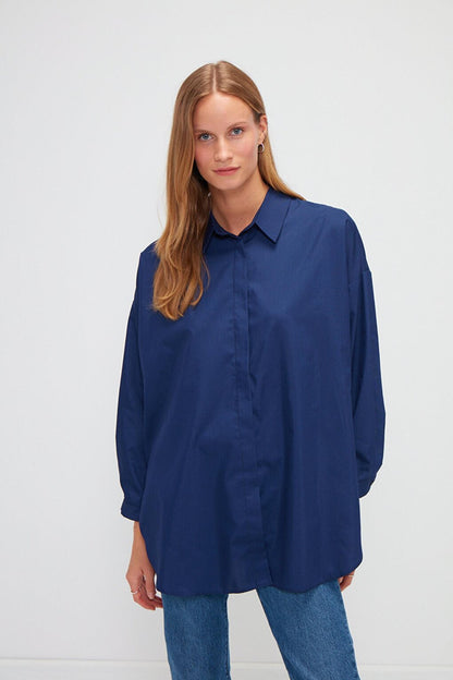 Plain Long Sleeve Oversize Poplin Shirt