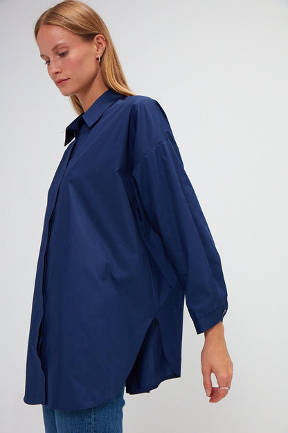 Plain Long Sleeve Oversize Poplin Shirt