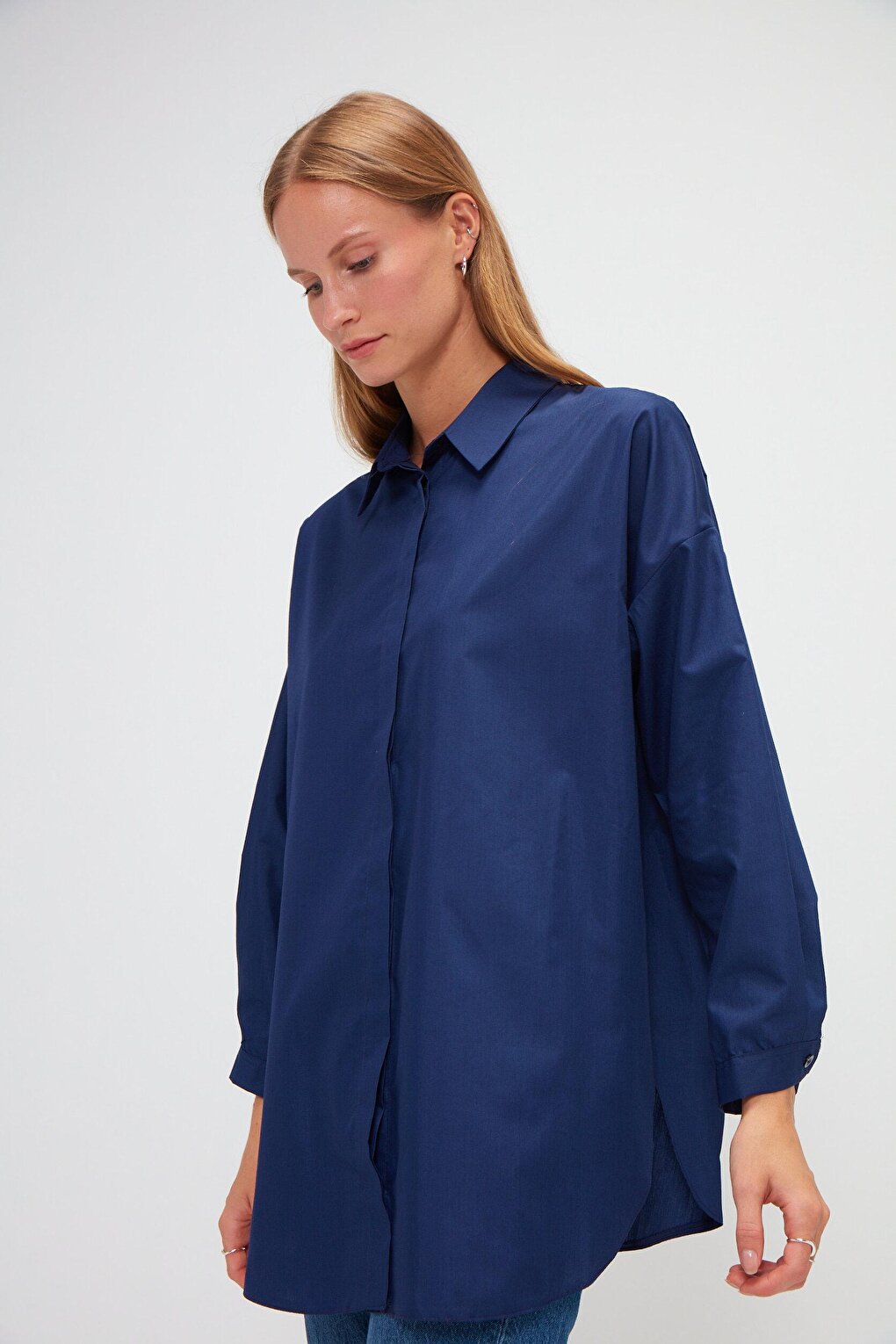 Plain Long Sleeve Oversize Poplin Shirt