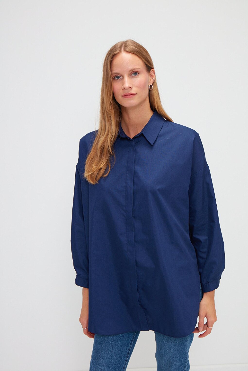 Plain Long Sleeve Oversize Poplin Shirt